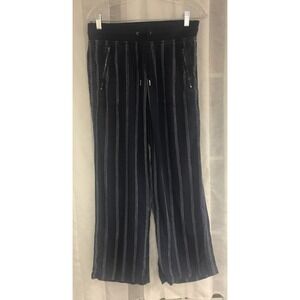Athleta Navy Blue White Striped Linen Wide Leg Drawstring Pants Size 4